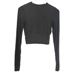 P.E Nation Free Play Long Sleeve Rib Crop T Shirt Grey Size Medium Workout Gym